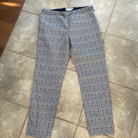 256. Tory Burch size 4 Tailored Pants blue/cream - Picture 1 of 10